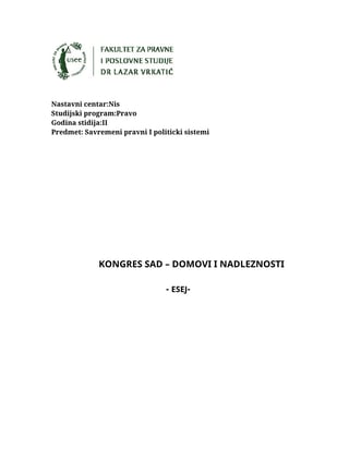 Kongres SAD – Domovi i nadležnosti