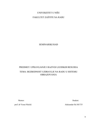 Bezbednost i zdravlje na radu u sistemu obrazovanja