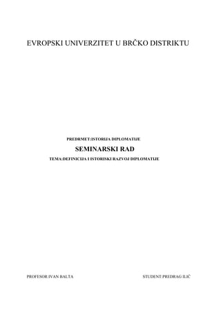 Definicija i istoriski razvoj diplomatije