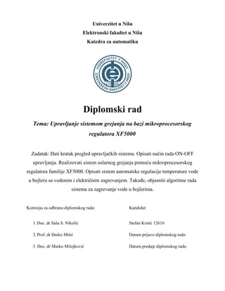 Upravljanje sistemom grejanja na bazi mikroprocesorskog regulatora XF5000