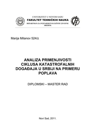 Analiza primenjivosti ciklusa katastrofalnih događaja u Srbiji na primeru poplava