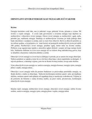 Obnovljivi izvor energije kao nezagađujući faktor