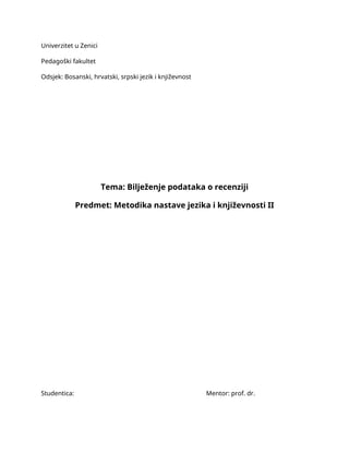 Bilježenje podataka o recenziji