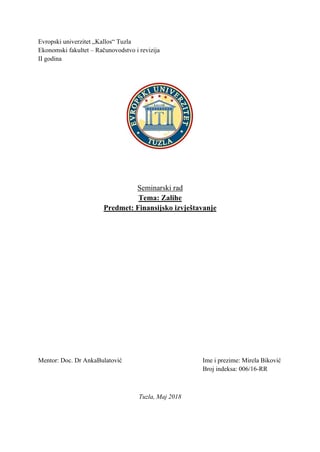 Zalihe: seminarski rad iz finansijskog izveštavanja