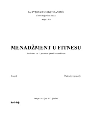 Menadžent u fitnesu