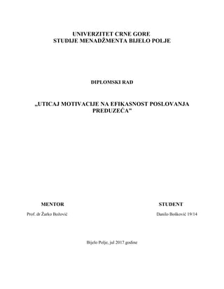 Uticaj motivacije na efikasnost poslovanja preduzeća