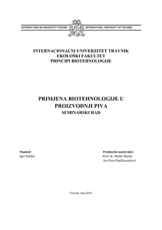 Primjena biotehnologije u prozivodnji piva