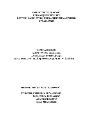 Poslovni slučaj kompanije “Lasta”