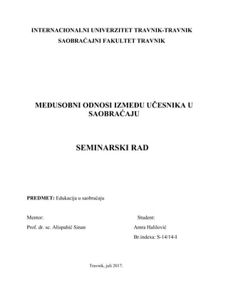 Međusobni odnosi između učesnika u saobraćaju