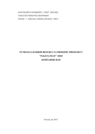 Funkcija ljudskih resursa na primeru