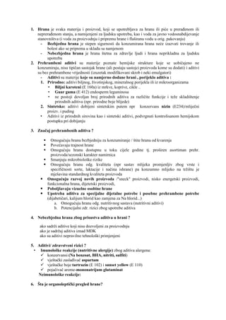 Aditivi u hrani, kontaminanti i bezbednost hrane