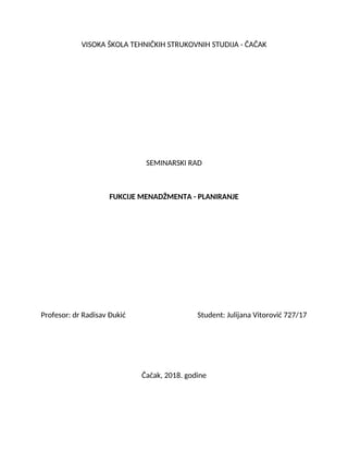 Funkcije menadžmenta: planiranje