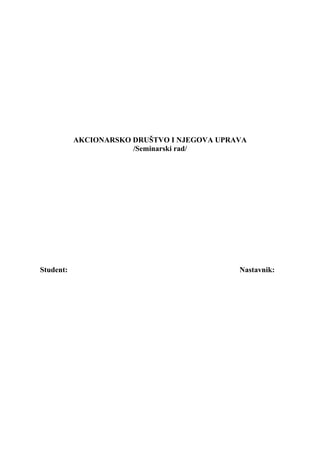 Akcionarsko društvo i njegova uprava