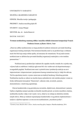 Analiza Poulencove sonate za flautu i klavir