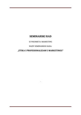 Etika i profesionalizam u marketingu