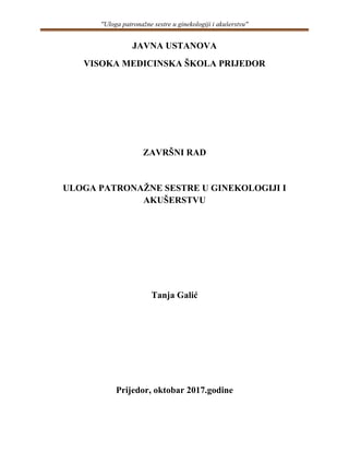 Uloga patronažne sestre u ginekologiji i akušerstvu