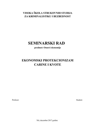 Ekonomski protekcionizam carina i kvota