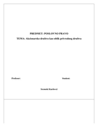 Akcionarsko društvo kao oblik privrednog društva