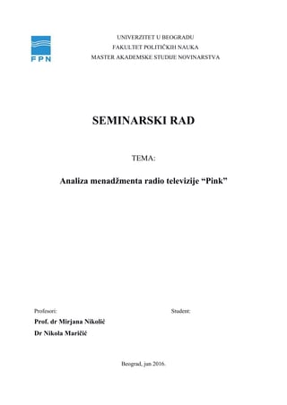 Analiza menadžmenta televizije “Pink”