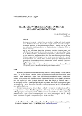 Slobodno vreme mladih-prostor kvalitetnog delovanja