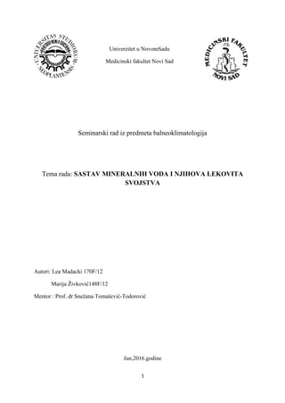 Sastav mineralnih voda i njihova lekovita svojstva