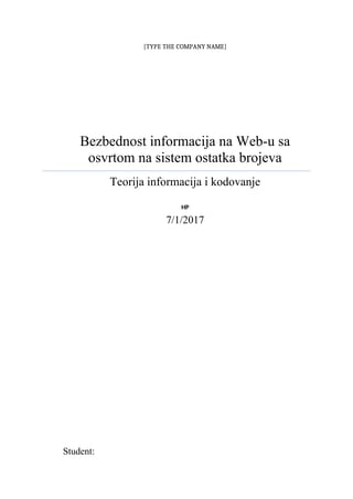 Bezbednost informacija na Web-u sa osvrtom na sistem ostatka brojeva