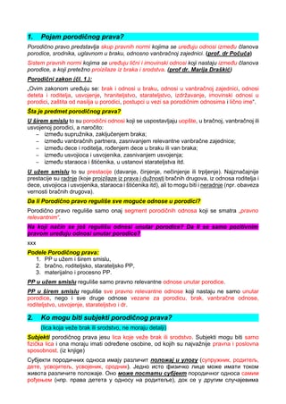 Porodično pravo – 1. Kolokvijum