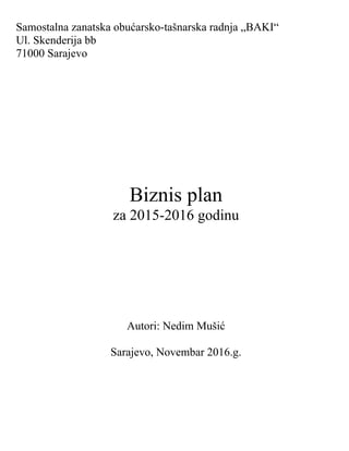 Biznis plan obućarska radnja