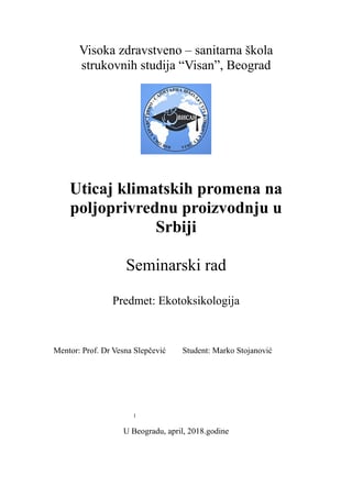 Uticaj klimatskih promena na poljoprivrednu proizvodnju u Srbiji