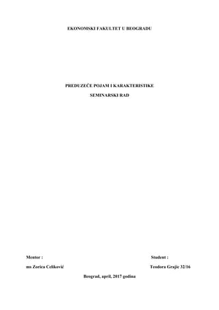 Preduzeće pojam i karakteristike