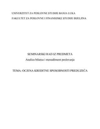 Ocena kreditne sposobnosti preduzeća