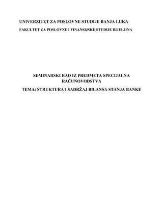 Strukura i sadržaj bilansa stanja banke