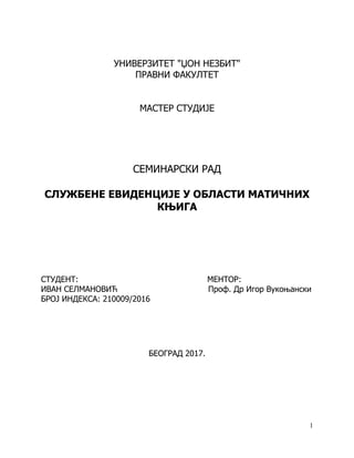 Službene evidencije u oblasti matičnih knjiga