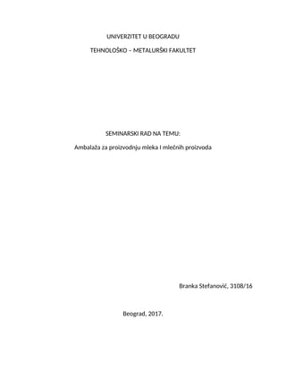 Ambalaža za proizvodnju mleka i mlečnih proizvoda