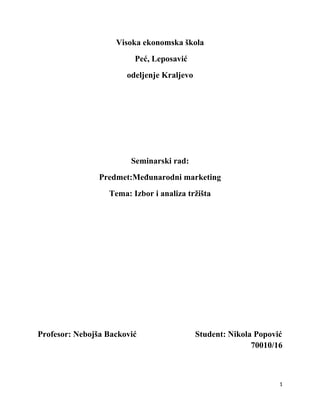 Izbor i analiza tržišta