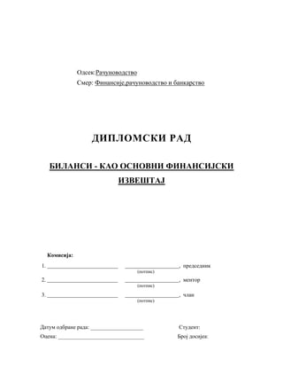 Bilansi kao osnovni finansijski izveštaj