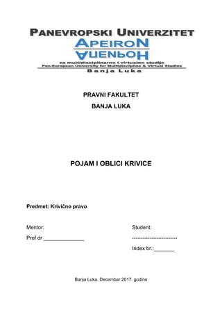 Pojam i oblici krivice