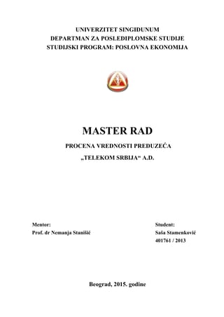 Procena vrednosti preduzeća Telekom Srbija