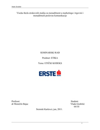 Etički kodeks Erste banke