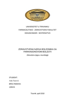 Zdravstvena nega bolesnika sa Parkinsonovom bolešću