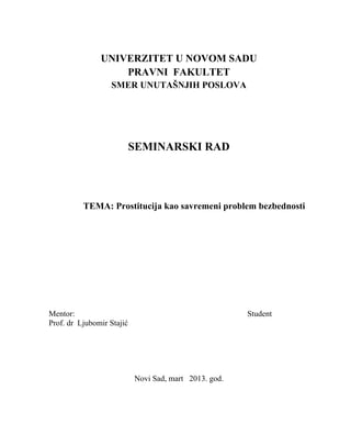 Prostitucija kao savremeni problem bezbednosti