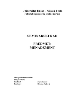 Uloga izvršnog direktora kao lidera zajednice: seminarski rad iz menadžmenta