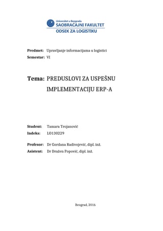 Preduslovi za uspesnu implementaciju ERP-a
