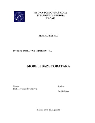 Modeli Baze podataka