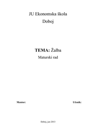 Žalba u prekršajnom postupku: maturski rad