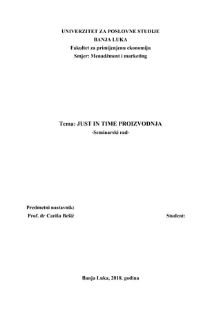 Just in time proizvodnja