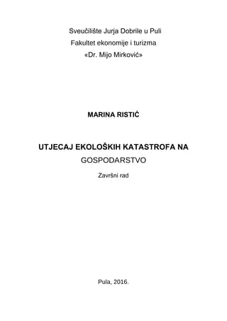 Utjecaj ekoloških katastrofa na gospodarstvo