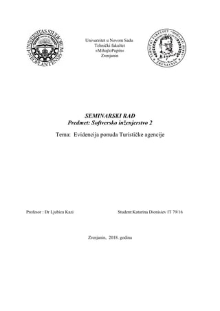 Evidencija ponuda Turističke agencije