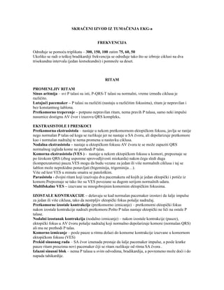 Skraćeni izvod iz tumačenja ekg-a
