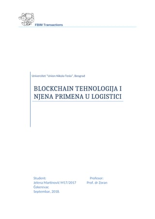 Blockchain tehnologija i primena u logistici